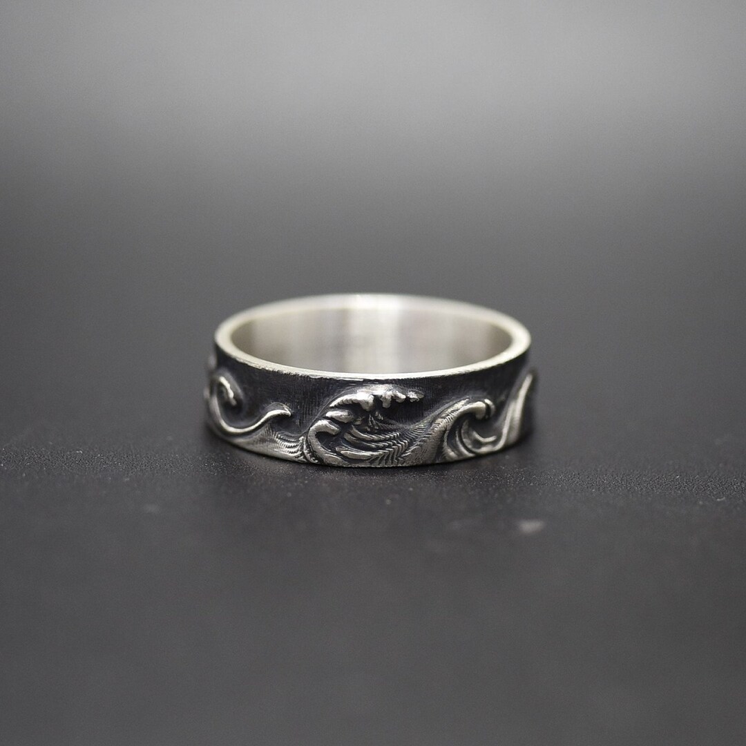 Wave Ring Sterling Silver, Handmade Silver Ring for Men, Wave Band for