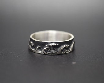 Wave Ring Sterling Silver, Handmade Silver Ring for Men, Wave Band for Couples, Silver Wedding Band Set