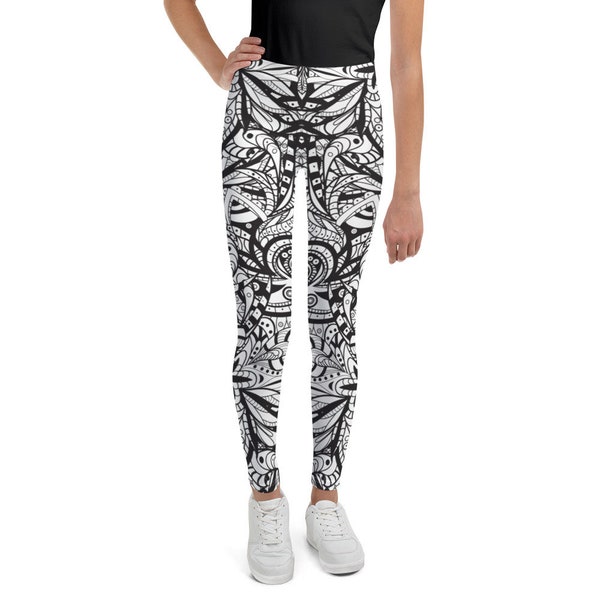 Youth Leggings 8-20 Tribal Black White Cool Design Girls Leggings Youth Leggings Children Leggings Girls Yoga Pants Kids Gyms Leggings