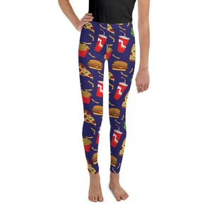 Youth Leggings 8-20 Pizza Burger Fries Soda Girls Leggings Youth Leggings Children Leggings Girls Yoga Pants Kids Gyms Leggings