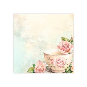 Pink Rose Tea Cup Post-it® Note Pad - designer - romantic soft flower, dreamy floral watercolor, gift for romance lover - 50 sheets, 2 sizes