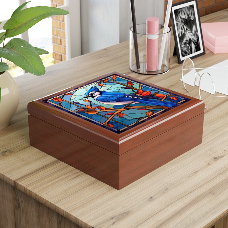 Blue Jay Jewelry Box Keepsake Box Wood & Ceramic Tile Top Etsy