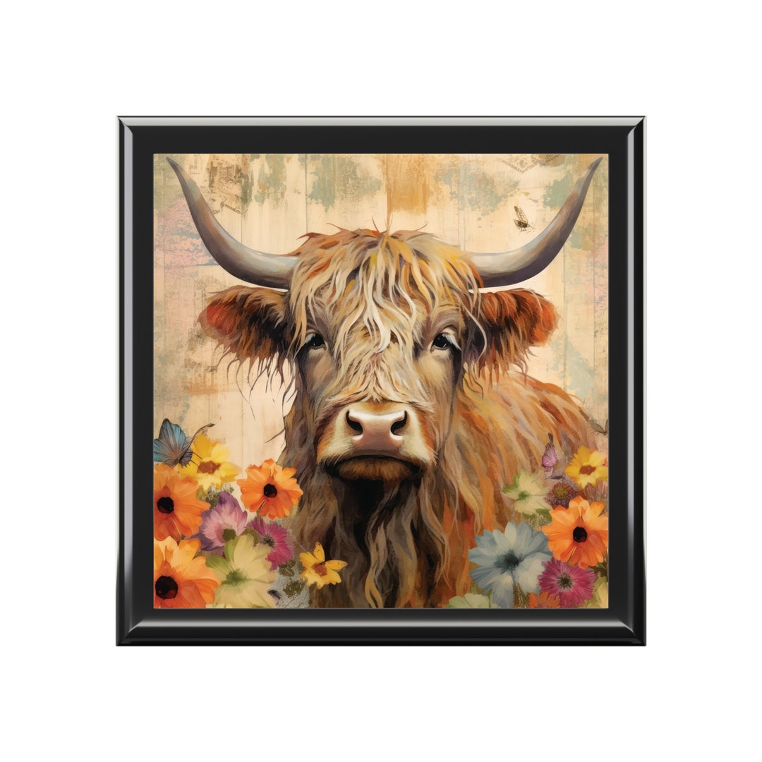 Highland Cow Jewelry Box Keepsake Box Wood & Ceramic Tile Etsy