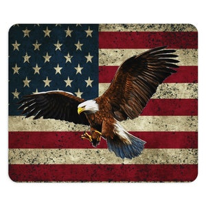 American Flag & Eagle Mouse Pad - computer mouse mat, stars and stripes, red and blue, distressed look, patriotic, all American flag, gift