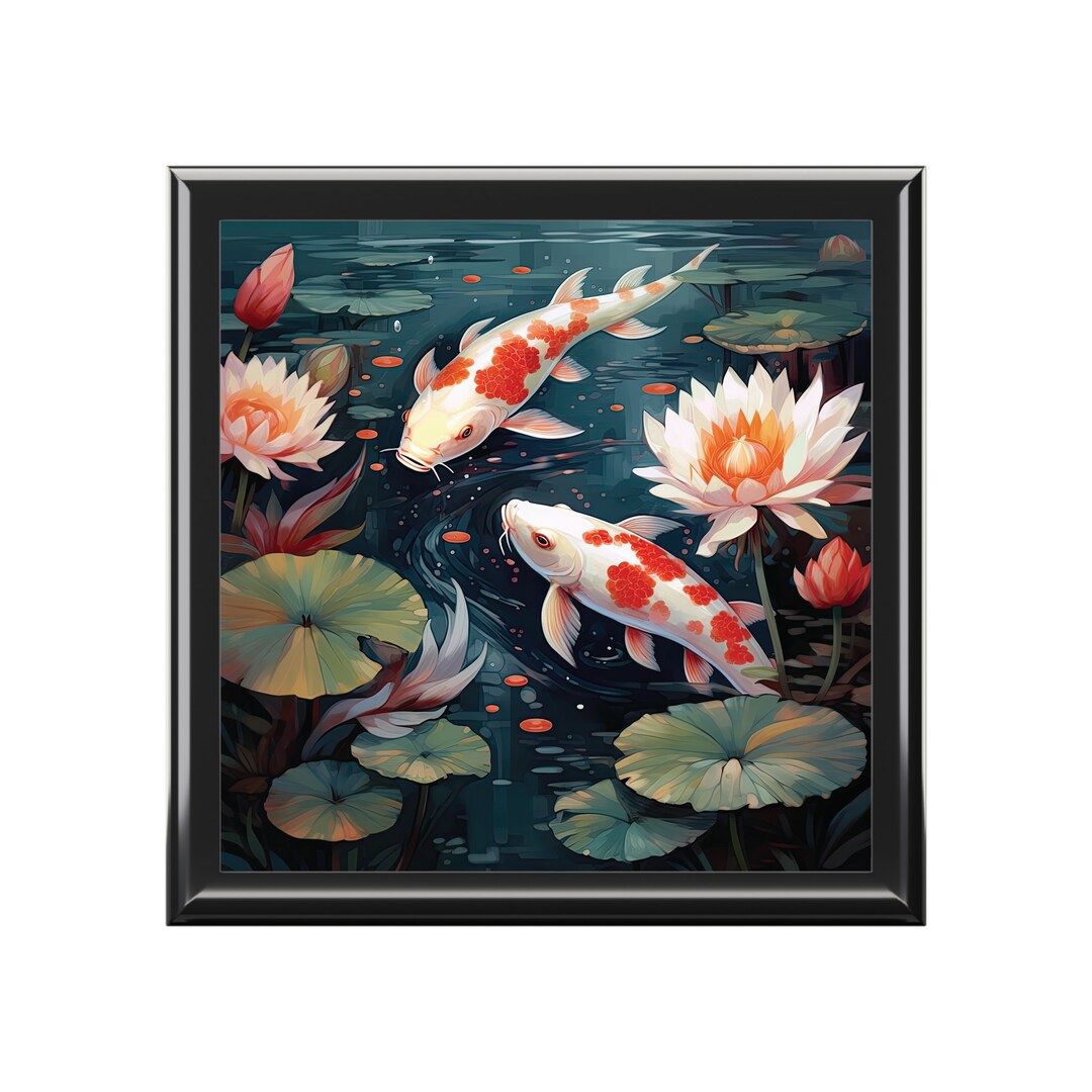Koi Lotus Water Lilies Jewelry Box Keepsake Box Wood & Etsy
