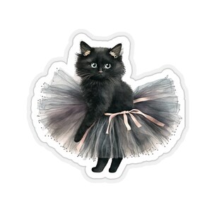 Kiss-Cut Sticker - Ballerina Cat in Tutu - Vinyl glossy scratch resistant, 3 Sizes