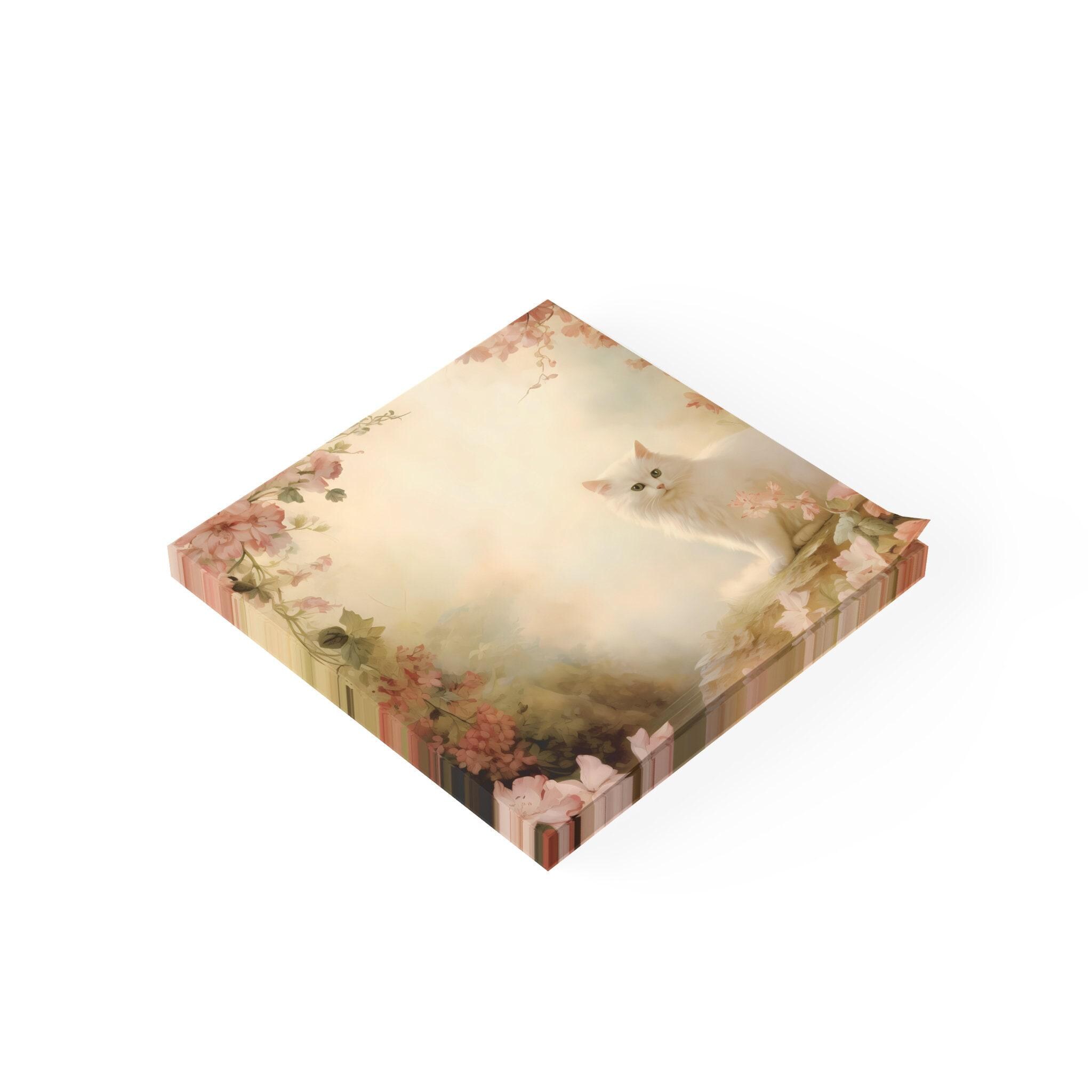 White Cat Post-it® Note Pads - Designer - White Cat Floral Collage ...