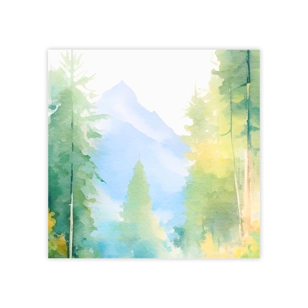 Mountain Forest Post-it® Note Pads - designer - green blue, woods trees, gift for nature lovers - 50 sheets, 3" x 3" or 4" x 4" in, 2 sizes
