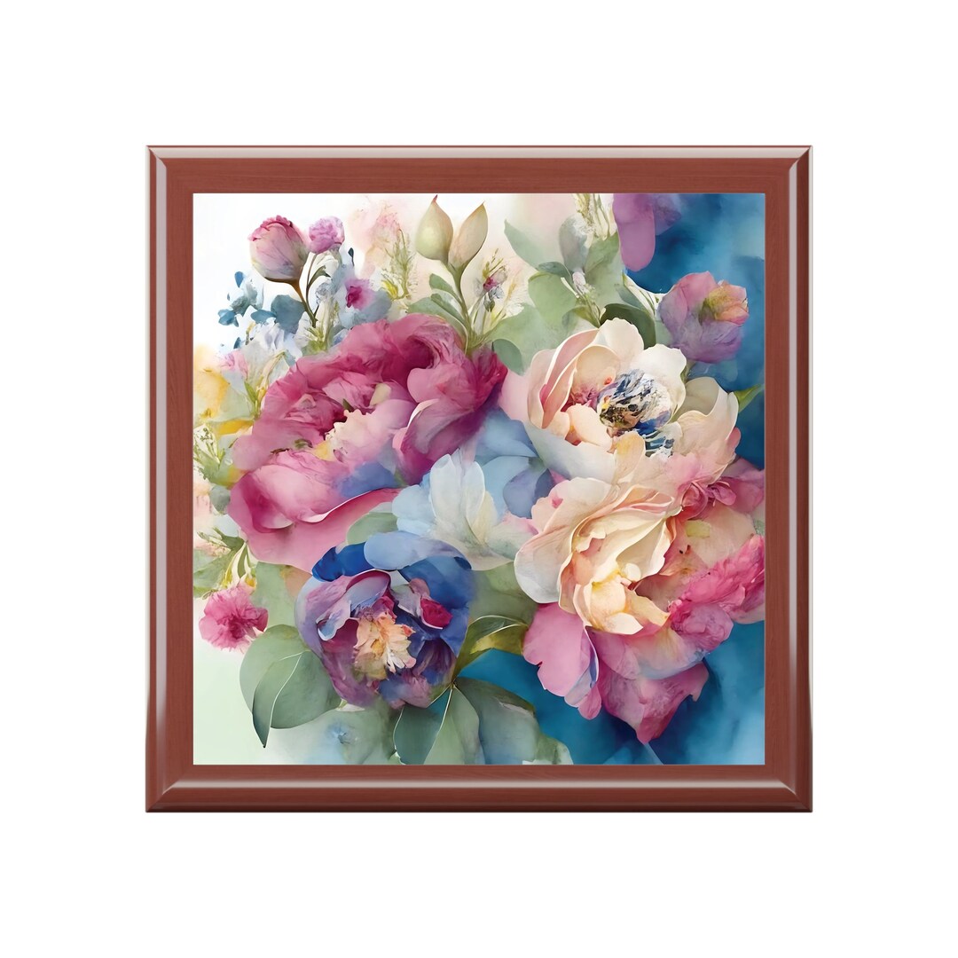 Flower Bouquet Jewelry Box Keepsake Box Wood & Ceramic Tile Etsy