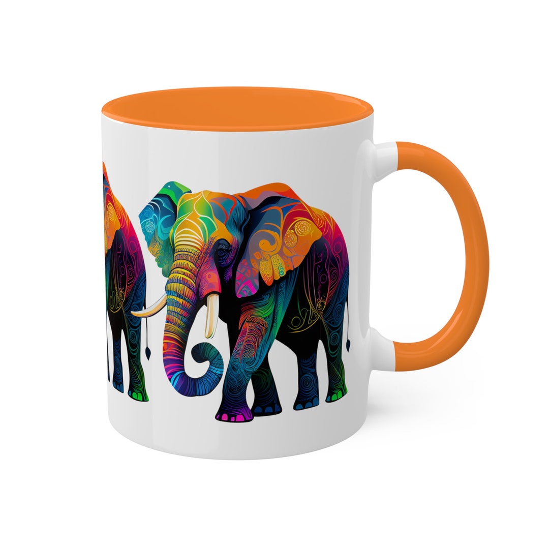 Elephant Mug Colorful Ceramic Mugs Multicolor Mandala Etsy