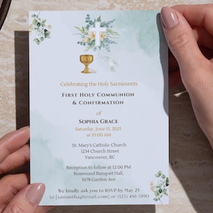 Bearbeitbare Gemeinsame Kommunion und Konfirmation Einladung | Canva Vorlage | Katholische RCIA-Karte | Printable Sakramente Einladen | 5x7