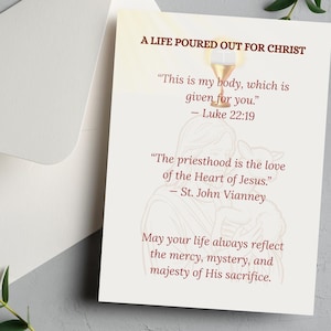 Catholic Priest Ordination Card: Eucharistic Chalice, St. Vianney Quote