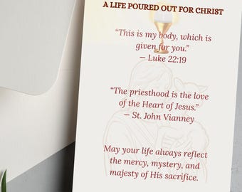 Kaart katholieke priesterwijding: eucharistische kelk, citaat van St. Vianney