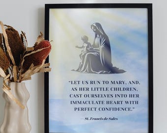 Poster Onbevlekt hart van Maria: citaat van St. Franciscus van Sales - katholieke Mariakunst
