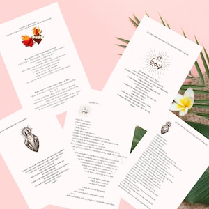5 cartes de prière catholique | Ensemble de dévotion pour le Sacré-Cœur et le Cœur Immaculé | Béni par un prêtre | Consécration, réparation, litanie