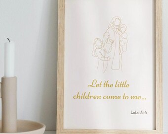 Lucas 18:16 Schriftafdruk | Gouden christelijke kinderkamerdecoratie