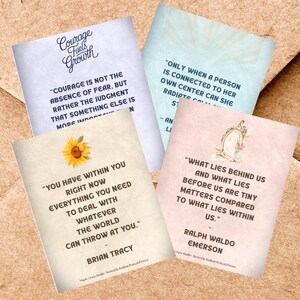 de cartes postales d'encouragement – 4 cartes citations aquarelles | Doux au toucher | Cartes de valeur personnelle | Série enracinée et radieuse