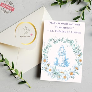St. Thérèse Marian Quote Printable | “Mary Is More Mother Than Queen” | Catholic Art | 4x6 Digital PNG + PDF | RCIA or Baptism Gift