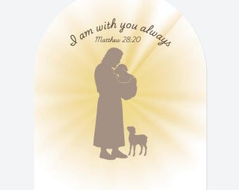 Sticker I Am With You Always | Mattheüs 28:20 Bijbeltekst | Sticker aquarel Jezus