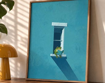 Reading Frog Wall Art | Book Lover Decor | Whimsical Animal Print  | Digital Download