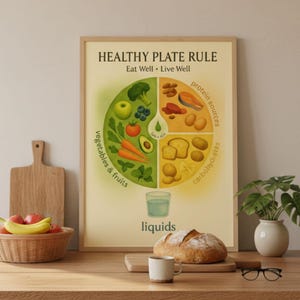 Póster nutricional de la regla del plato saludable: Dieta equilibrada imprimible, descarga digital