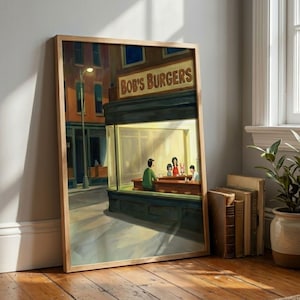 Retro Diner Pop Art Print , Edward Hopper Nighthawks Inspired Poster | Digital Download