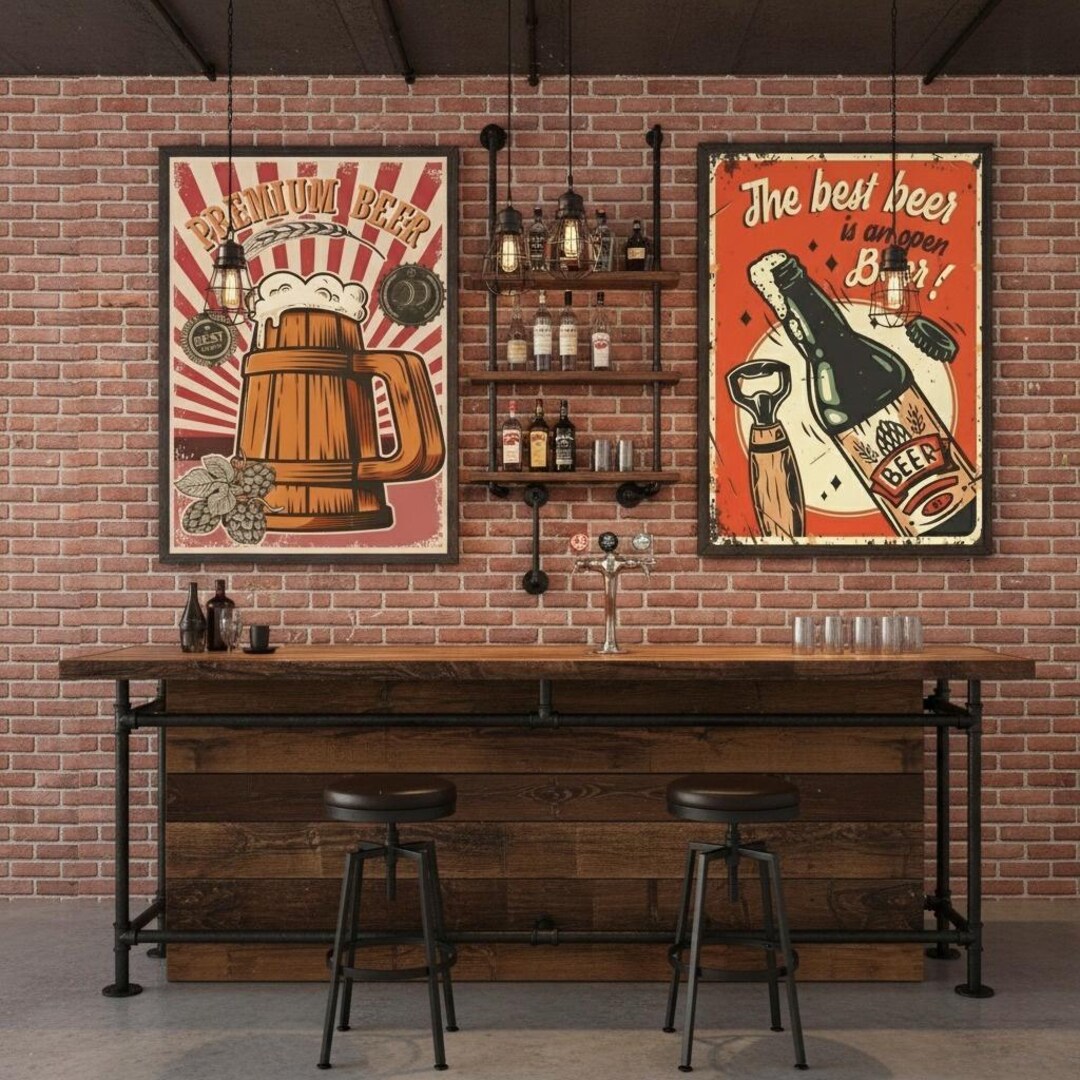 Vintage Beer Poster Set, Retro Pub Wall Art, Home Bar Decor | Digital ...