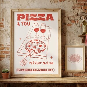 Retro pizzaaffisch, italiensk kökskonst, pizzeriarestaurangdekor (digital nedladdning) bild 1