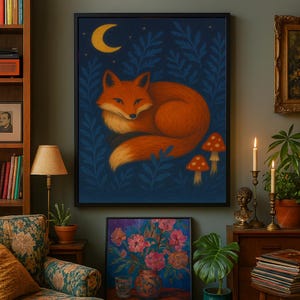 Folk Art Fox Print: Rustic Woodland Cottagecore Decor (Digital Download)
