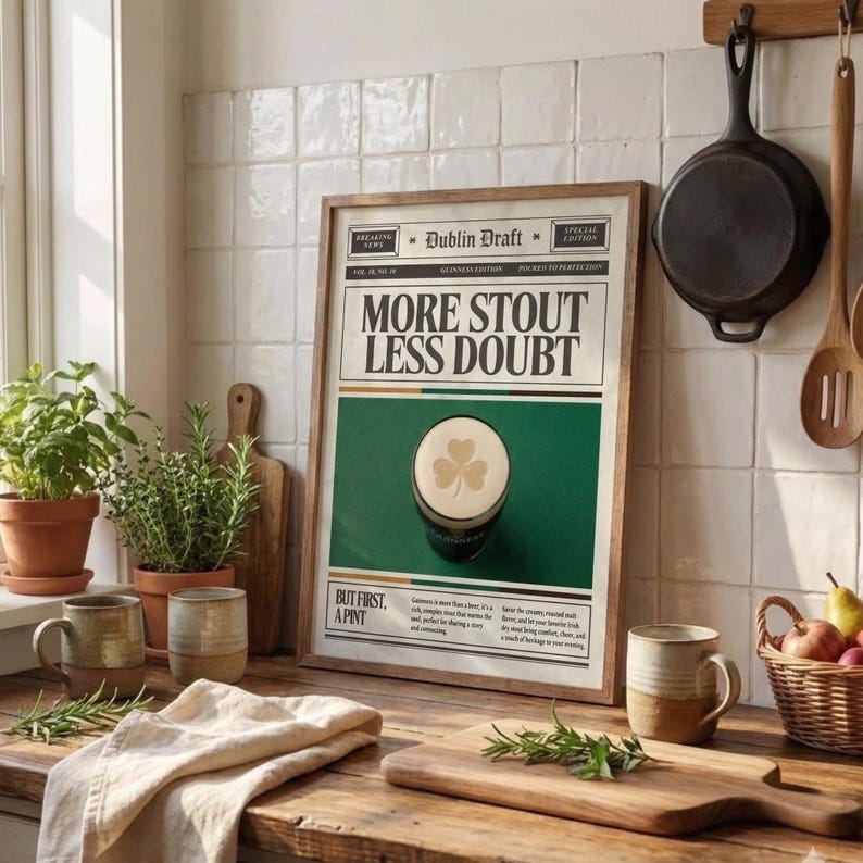 Vintage Stout Newspaper Art Print, Irish Pub Decor, Guinness Beer Poster (Digital Download) bild 3