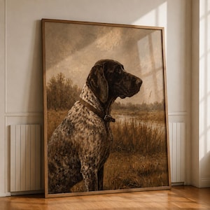 Vintage German Shorthaired Pointer Print: Antique Oil Painting Hunting Dog Wall Art (Digital Download)