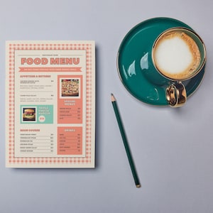 Retro Gingham Restaurant Menu Template: Vintage Flyer (PDF, SVG, Canva Download A4 Size)