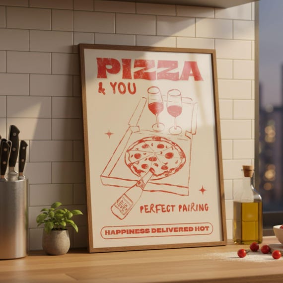 Retro Pizza Poster: Italian Food Print, Quirky Kitchen Art, Pizzeria Decor | Digital Download