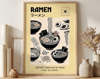 Ilustración de póster de ramen – Lámina de comida japonesa, decoración minimalista para la cocina, arte culinario asiático / Descarga digital
