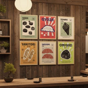 Japanese Food Poster Set of 6 – Sushi Restaurant Prints & Asian Kitchen Art | Digital Download