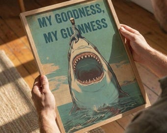 Funny Shark Guinness Poster, Vintage Irish Pub Wall Art (Instant Download)