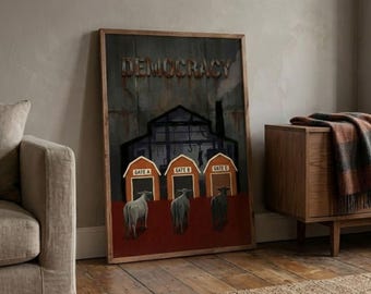Democracy Manifest Satire Wall Art - Political Poster, Dark Academia Decor | Digital Download