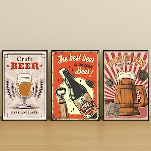 Vintage Bier Poster Set: Retro Bar Barwagen Dekor | Schulbrauerei Poster | Sofort Download