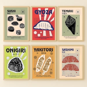 Japanese Food Print Set of 6, Sushi Ramen Kitchen Gallery Wall Art | Digital Download