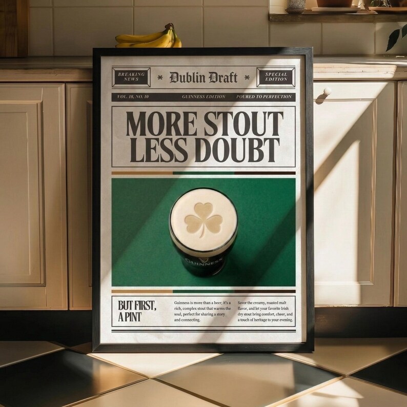 Vintage Stout Newspaper Art Print, Irish Pub Decor, Guinness Beer Poster (Digital Download) bild 2