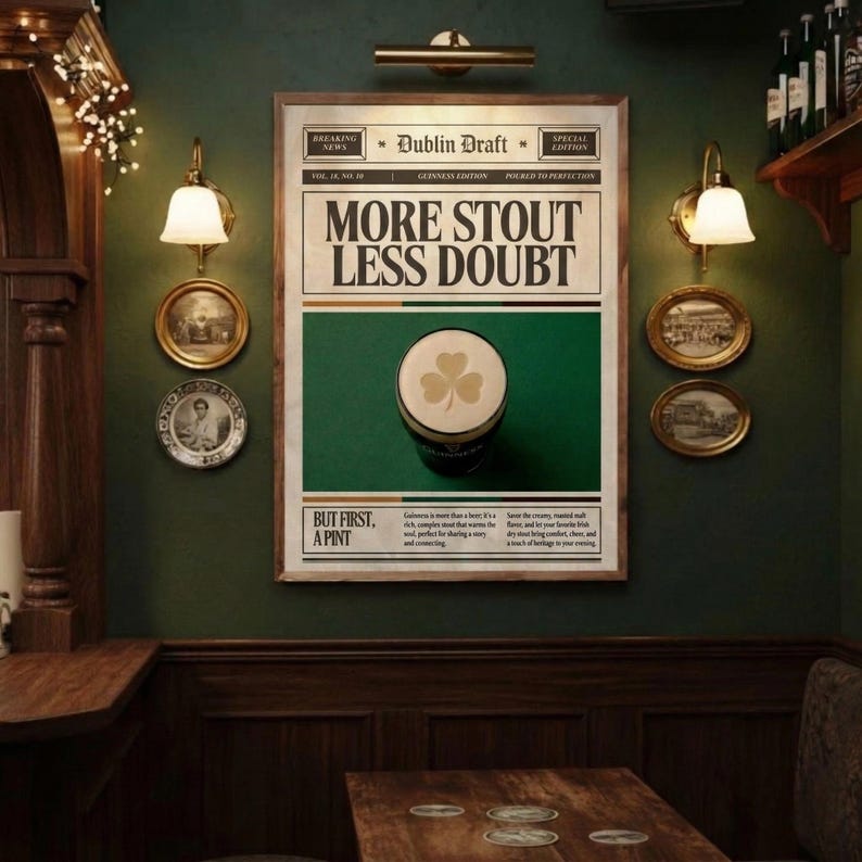Vintage Stout Newspaper Art Print, Irish Pub Decor, Guinness Beer Poster (Digital Download) bild 4