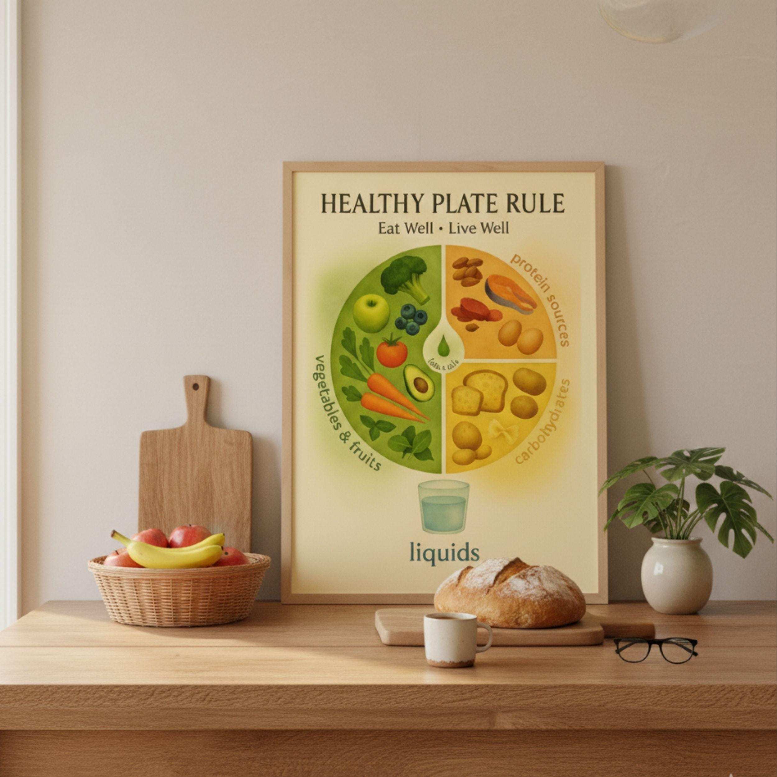 Healthy Plate Rule Nutrition Poster: Balanced Diet Printable, Digital ...