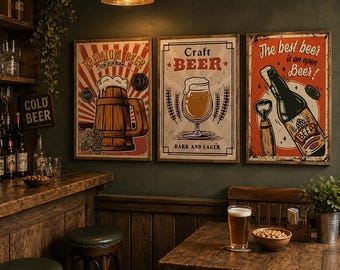 Vintage Beer Poster Set, Home Bar Decor, Vintage Pub Prints (Digital Download)