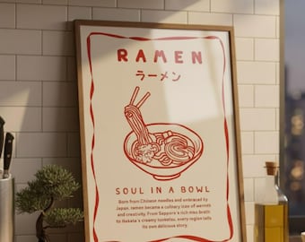 Pôster de Tigela de Ramen: Arte Gastronômica Japonesa, Decoração Minimalista para Cozinha | Download Digital