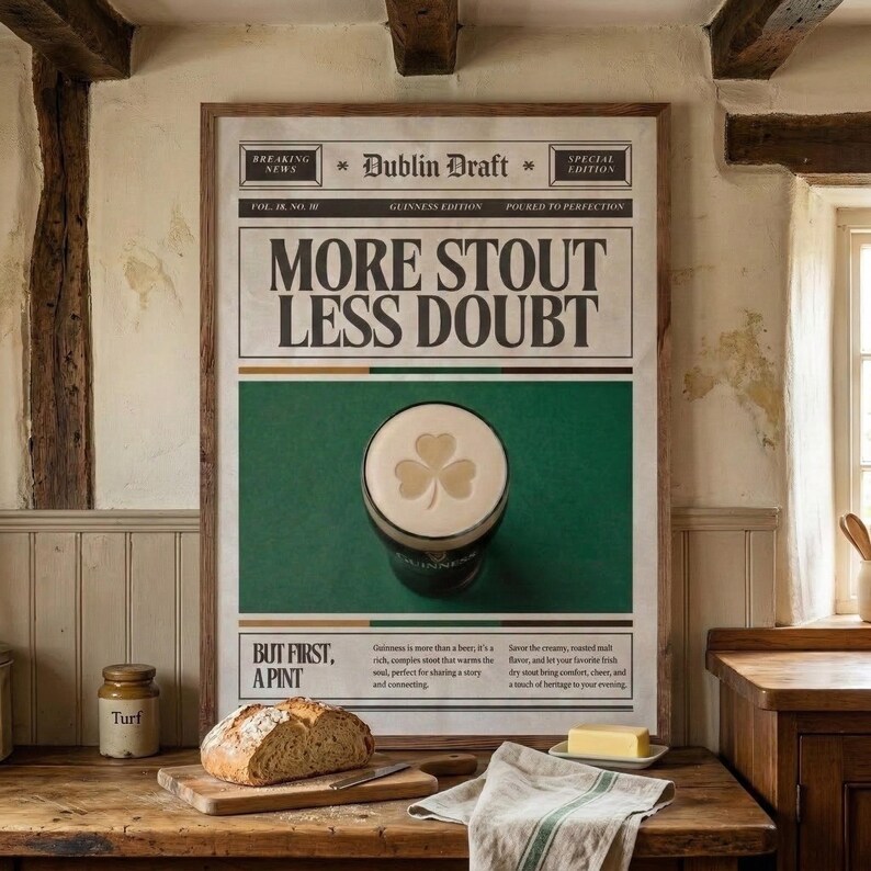 Vintage Stout Newspaper Art Print, Irish Pub Decor, Guinness Beer Poster (Digital Download) bild 5