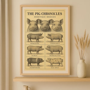 Heritage Pig Breeds Chart: Vintage Farmhouse Kitchen Wall Art (Digital Download)