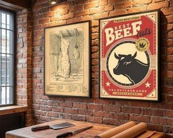 Butcher Shop Decor, Beef Cuts Poster, Rustic Kitchen Art, Butcher Print | Digital Download