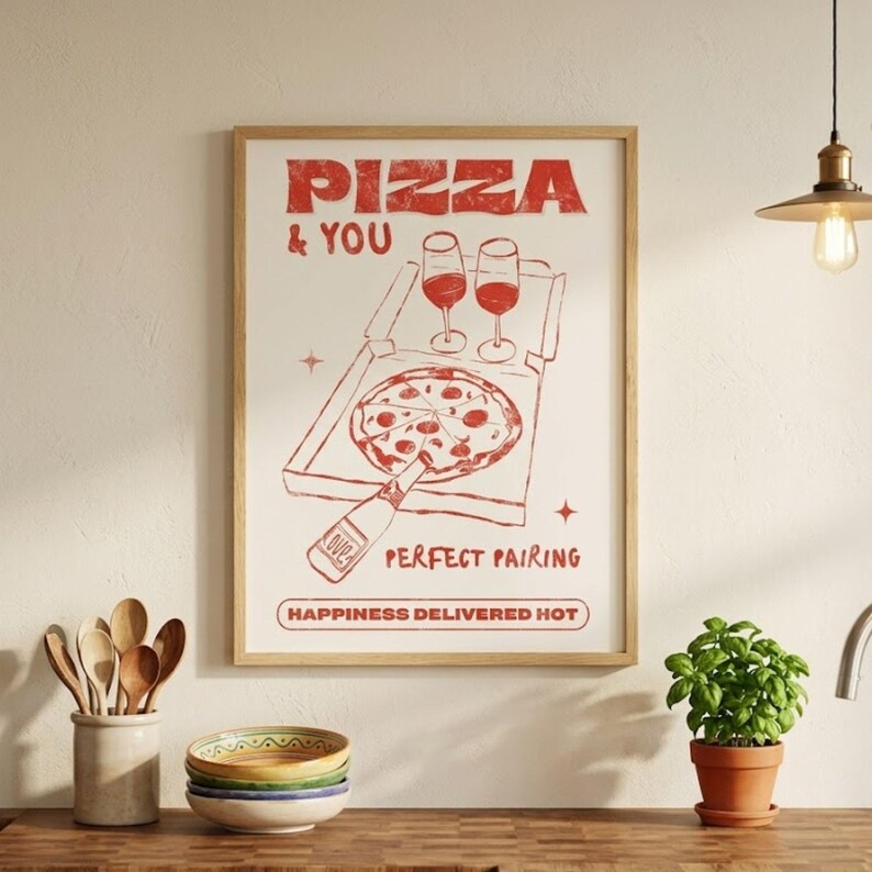 Retro pizzaaffisch, italiensk kökskonst, pizzeriarestaurangdekor (digital nedladdning) bild 4