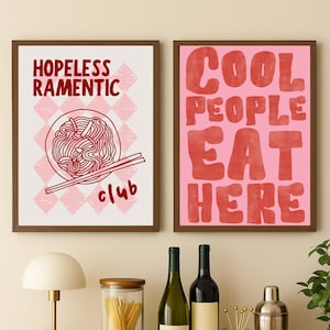 Retro Foodie Prints: Pink Kitchen Wall Art Set (Digital Download