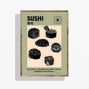 Sushi Wall Art Print: Minimal Japanese Kitchen Decor | Retro Food Poster | Digital Download for Sushi Lovers | Asian Food Illustration Print